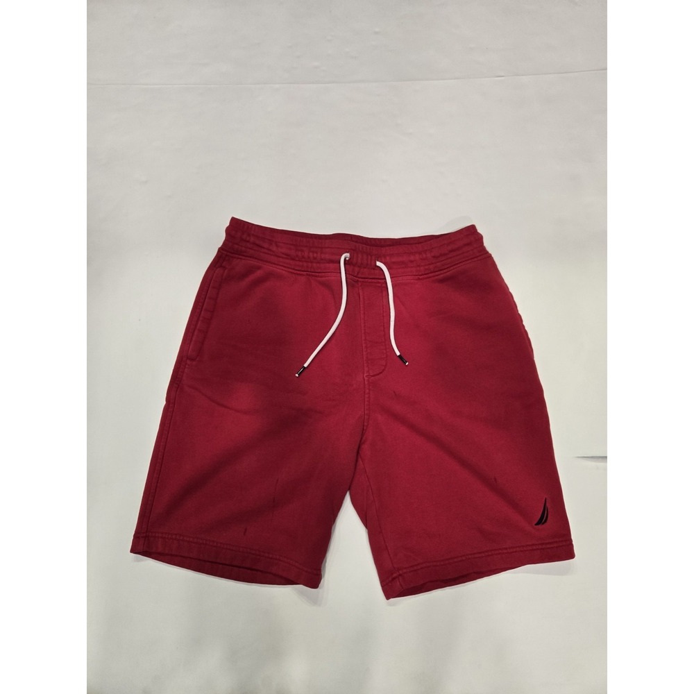 Nautica Men's Fleece Shorts Red Drawstring Logo Casual Lounge Size L‎